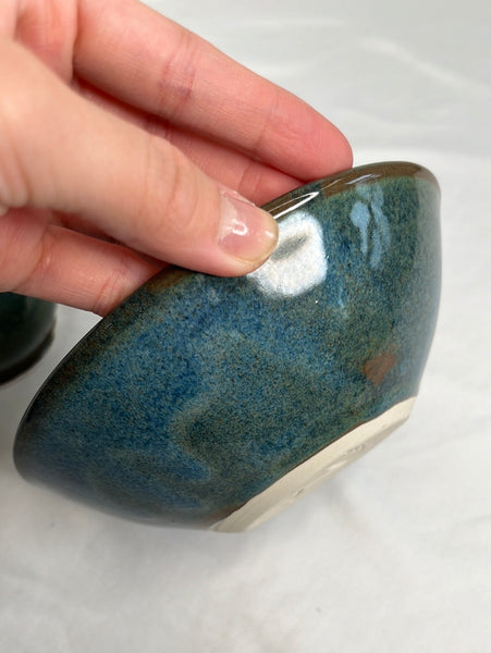 Set of 2 Mug and Bowl Glazed Blue Pottery