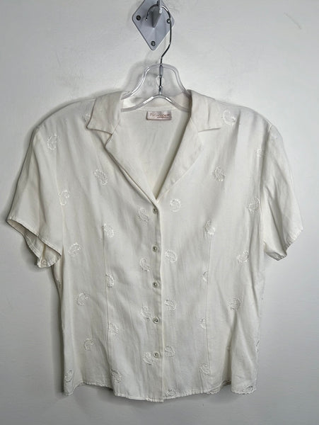 Vintage ParisCope Short Sleeve Button Up White Blouse (M)