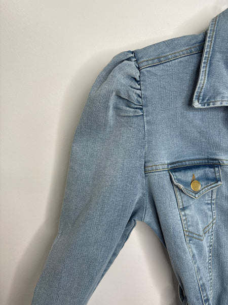 Elan Denim Long Sleeve Button-Up Mini Dress (M)