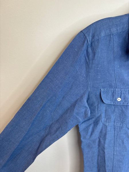 Max Studio Bluw Linen-Cotton Blend Long Sleeve Button Up Shirt (L)