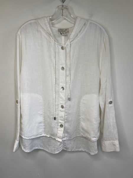 Rachel Zoe White Lien Button-Up Hoodie (M)