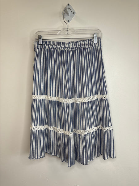 Studio West Cotton Striped Midi Crochet Skirt (S)