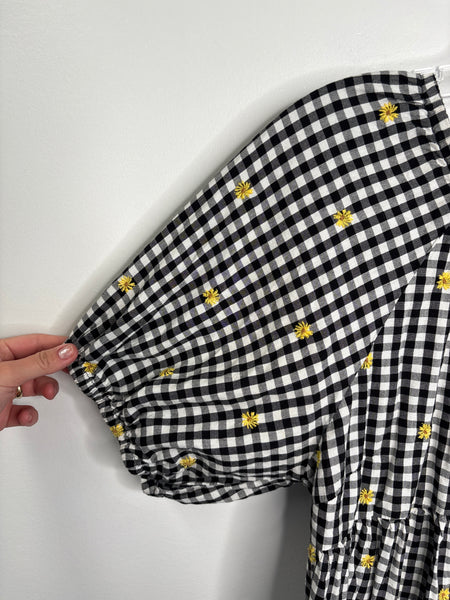 Old Navy Plaid Floral Embroidered Puff-Sleeve Top (XL)