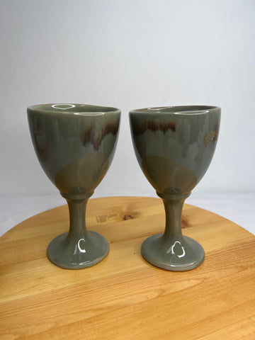 Set Of 2 Green Ceramic Wine Glasses