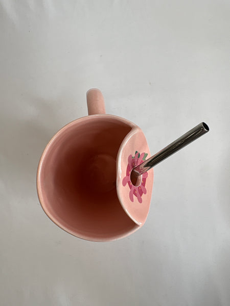Strawberry Ceramic Large Ice Coffee Mug with Straw