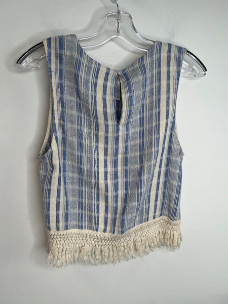 Forever21 Contemporary Blue Stripe Crochet Hem Sleeveless Top (L)