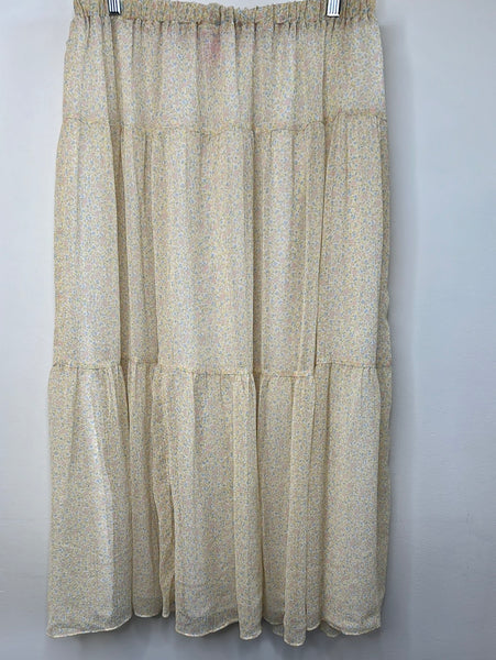 Floral Print Sheer Blouse + Skirt Set (L)