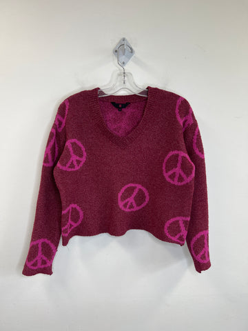 Boho Raspberry Hippie Peace Knit Sweater (S)