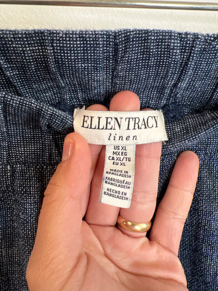 Ellen Tracy Navy Wide Leg Linen Capris (XL)