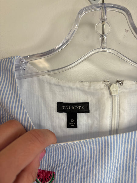 Talbots Watermelon Embroidered Cotton Striped Midi Dress (10)