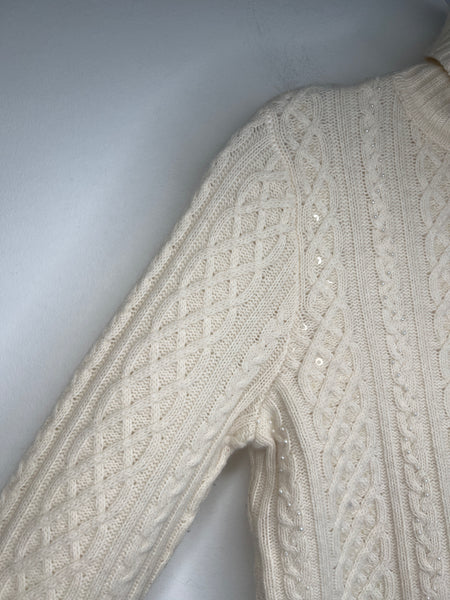 Vintage Tabi White Lambswool-Angora Blend Knitted Long-Sleeve Faux Pearl Sweater (S)