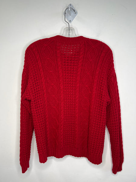 Vintage Explorer Red Cable Knit Knitted Long-Sleeve Sweater (M)