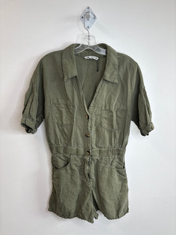 Zara Linen-Cotton Blend Short-Sleeve Romper (M)
