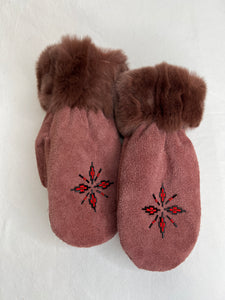 Handmade Beaded Suede Leather Indigenous Design Mitts (S)