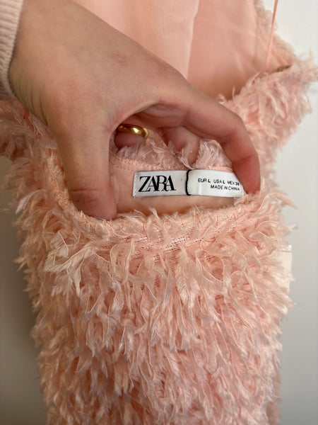 NWT Zara Baby Pink Faux Feather Halter Mini Dress (L)