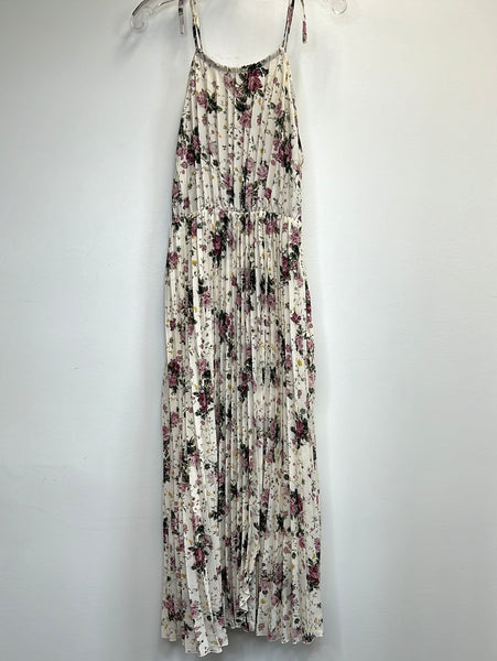 Sleeveless Floral Print Maxi Halter Pleated Dress