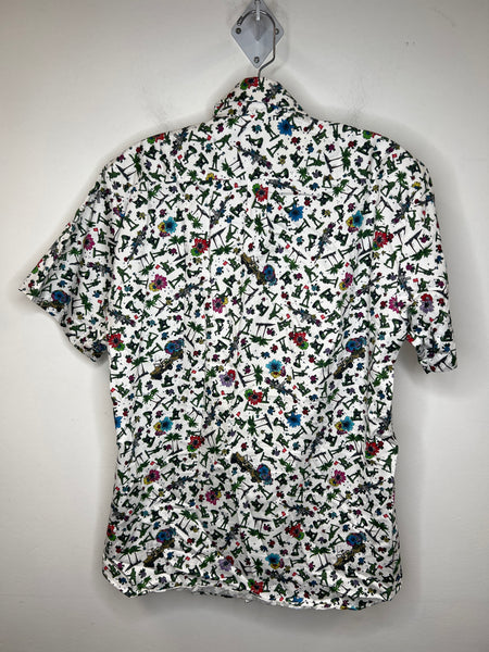 NWT Jared Lang "Green Army Men" Floral Print Graphic Short-Sleeved Button-Up Shirt (M)