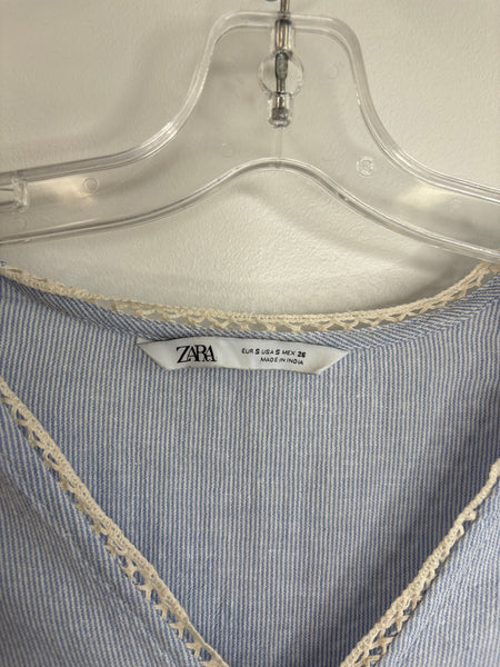 Zara Striped Cotton Babydoll Mini Crochet Dress (S)