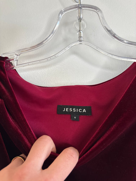 Retro Jessica Maroon Sleeveless Velvet Midi Dress (6)