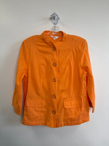Northern Reflections Orange Cotton-Linen Blend Tailored Button-Up Top (L)