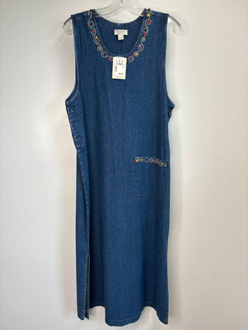 NWT Christopher Banks Embroidered Button Denim Double Slit Cotton Maxi Dress (L)
