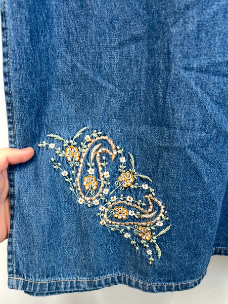 Vintage M.P.R Blues Double Side Slit Floral Embroidered Jumper Dress (XL)
