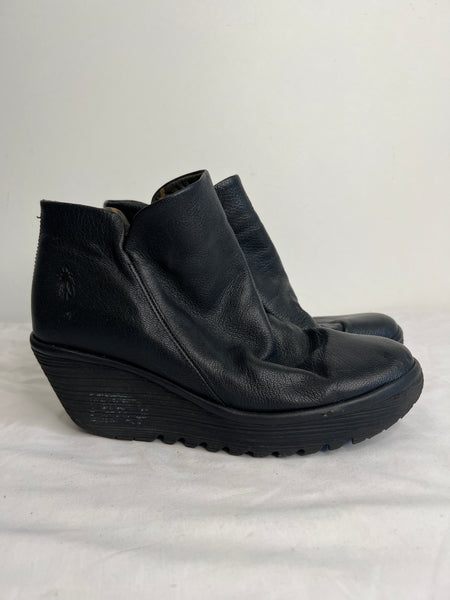 Fly London Yip Black Wedge Ankle Bootie (US 9-9.5W)