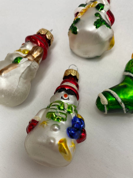 Set of 4 Christmas Glass Ornaments ‘Snowman’