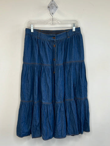 Vintage Elisabeth Liz Claibrone Three Tier Western Denim Maxi Skirt (14)