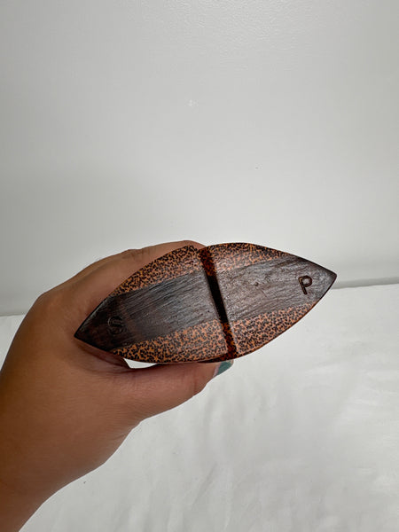 SET OF 2 Palm Wood Wooden Salt + Pepper Shakers