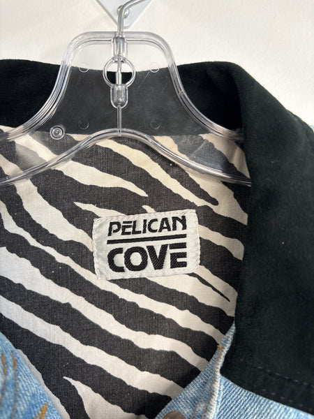 Vintage Pelican Cove Zebra Cropped Denim Jacket (M)