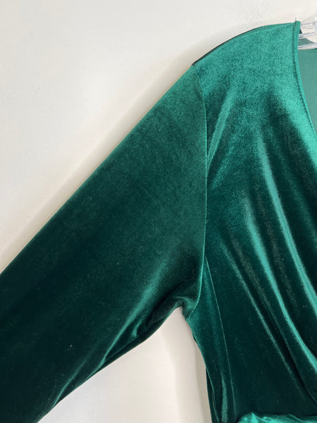 Vintage Libian Deep Green Velvet Deep V-Neck Long-Sleeve Dress (3X)