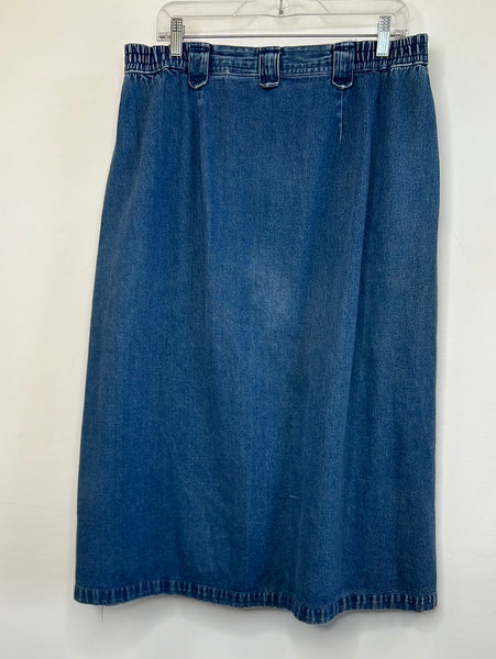 Vintage Rest and Relaxations Button Down Pleated Flare Modest Denim Skirt (18)