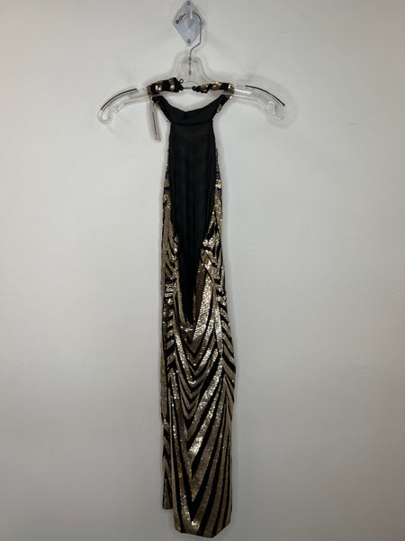 NWT CBR Black/Gold Sequins Sleeveless Halter Dress (L)