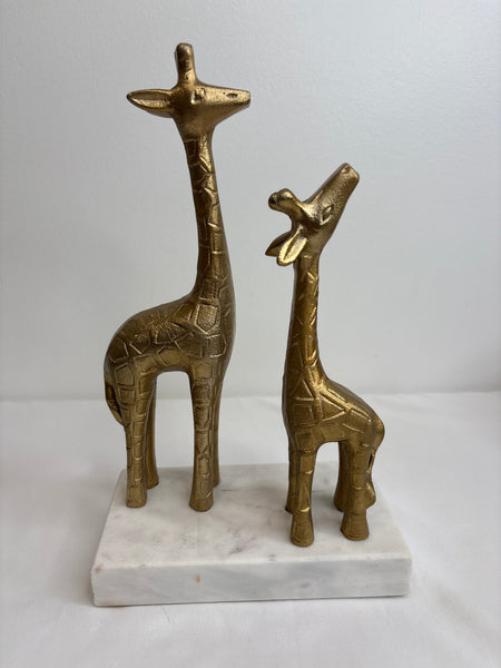 Giraffe Brass Figurine Statue Marble Base Hand Crafted