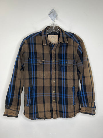 Vintage Canyon River Blues Classic Fit Olive Green Plaid Long-Sleeve Button-Up Quilted Shacket (M)