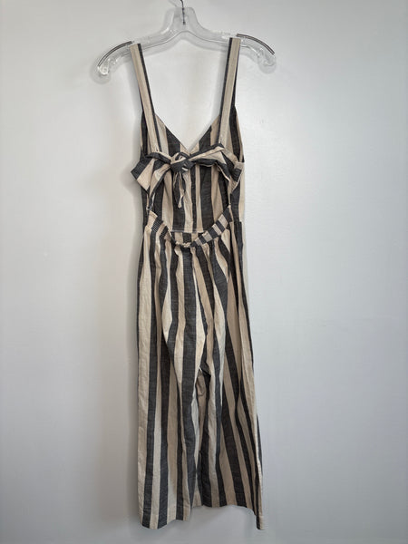 Japna Backless Back-Tue Striped Cotton Jumpsuit