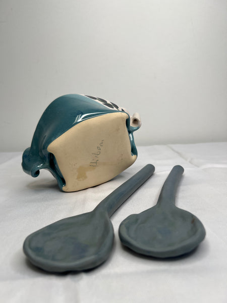 Blue Ombré Ceramic Serving Dish With Serving Spoons