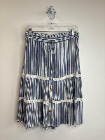 Studio West Cotton Striped Midi Crochet Skirt (S)