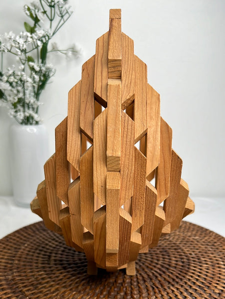 Geometric Oak Wood Block Free Standing Plant Holder