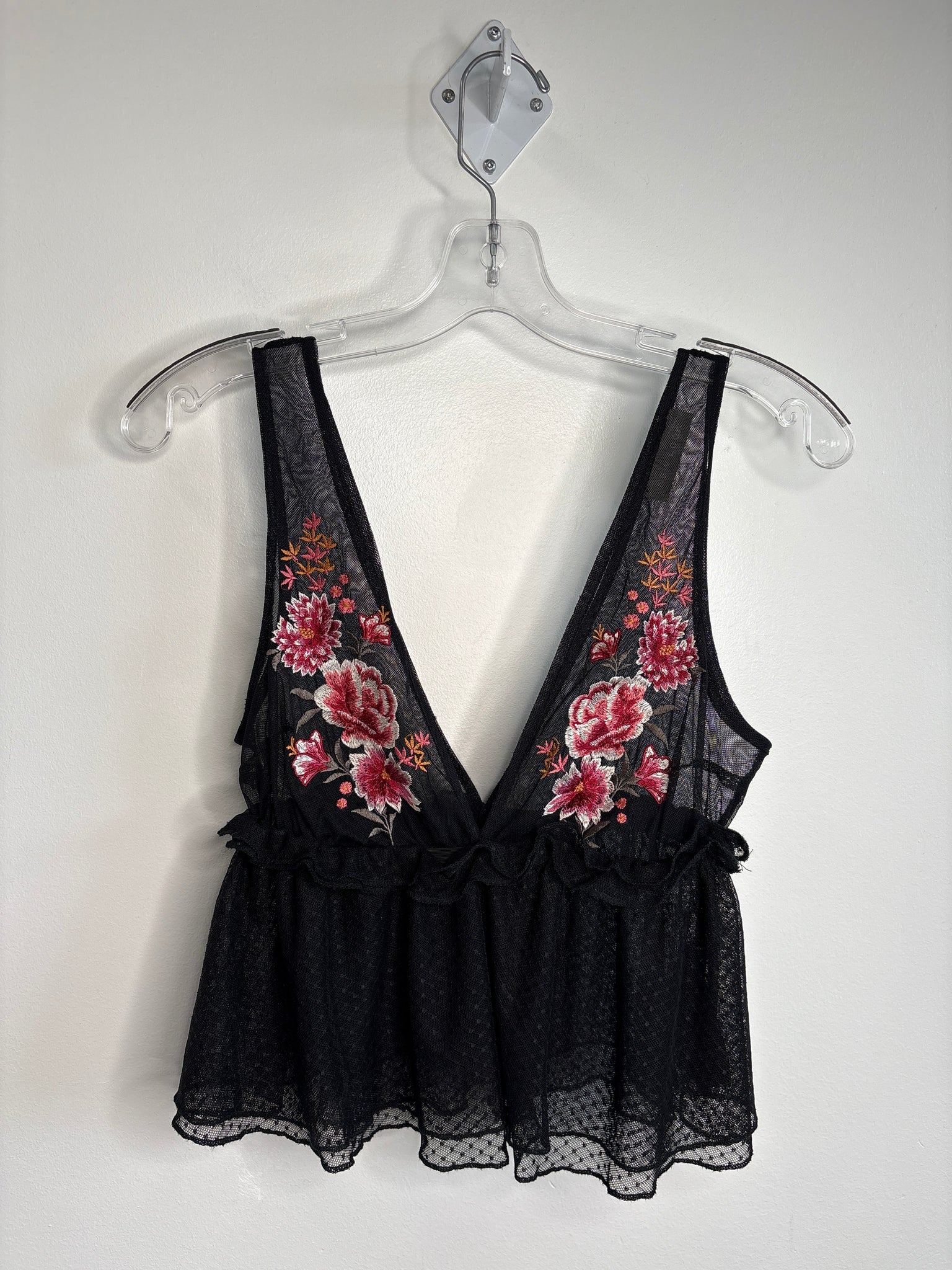 New Look Floral Embroidered Babydoll See-Through Top
