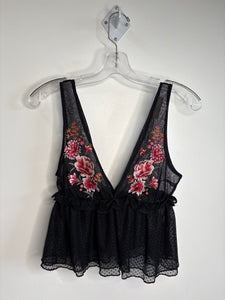 New Look Floral Embroidered Babydoll See-Through Top