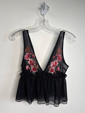 New Look Floral Embroidered Babydoll See-Through Top