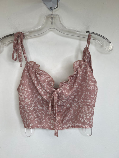 Pink Floral Sleeveless Crop Top (S)