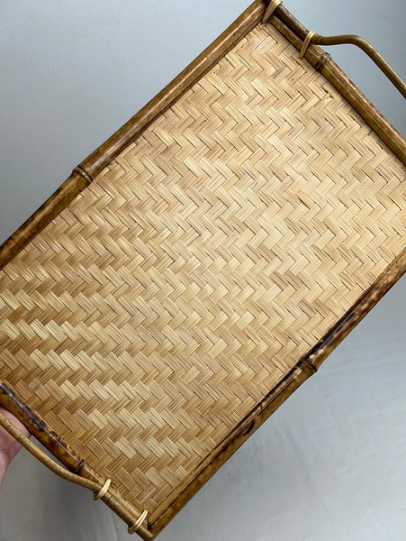 Rattan Rectangular Serving Tray With Handles