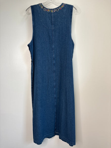 NWT Christopher Banks Embroidered Button Denim Double Slit Cotton Maxi Dress (L)