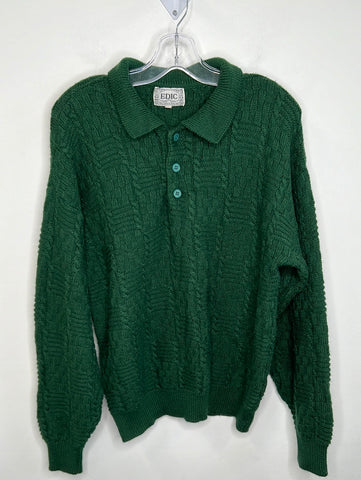 Retro Edic Knit Long-Sleeve Grandpa Polo Sweater (L)