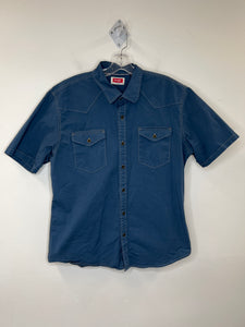 Vintage Wrangler Dark Blue Short-Sleeved Button-Up Shirt (L)