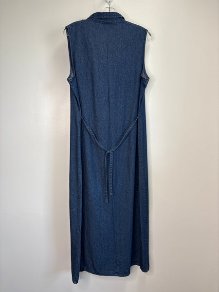Vintage Titicos Floral Embroidered Cotton Denim Halter Maxi Dress (XL)