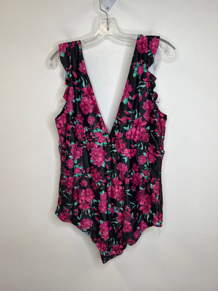 NWT Rosegal Pink Floral Print V-Neck One-piece Swimsuit (2X)